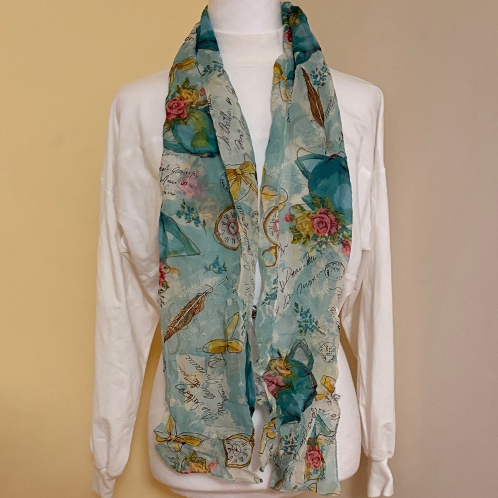 Chic Floral Scarf - Teal and Pink